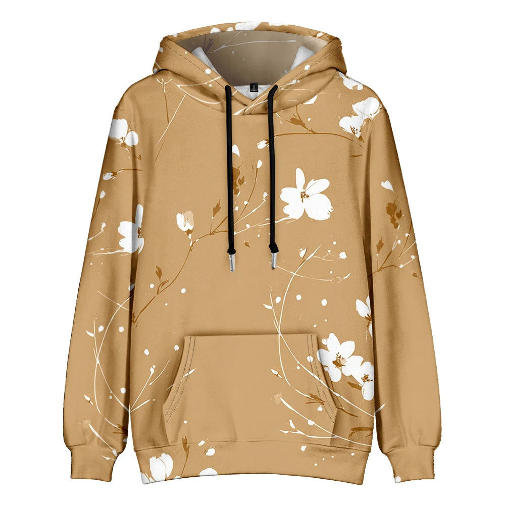 Polerón Capucha Mujer Estampado Sueco Floral Bolsillo Canguro