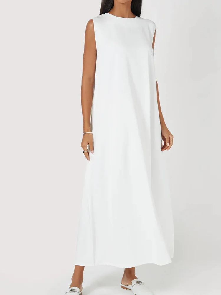 Vest Dress - Round Neck Draped Straight
