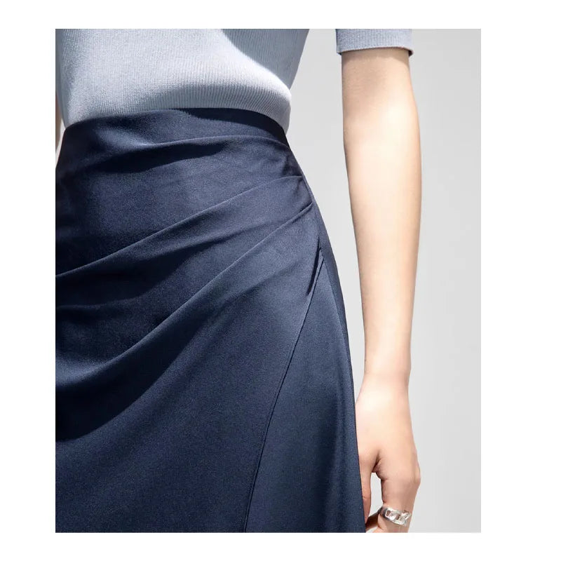 Satin Pleated Midi Skirt - French Simple