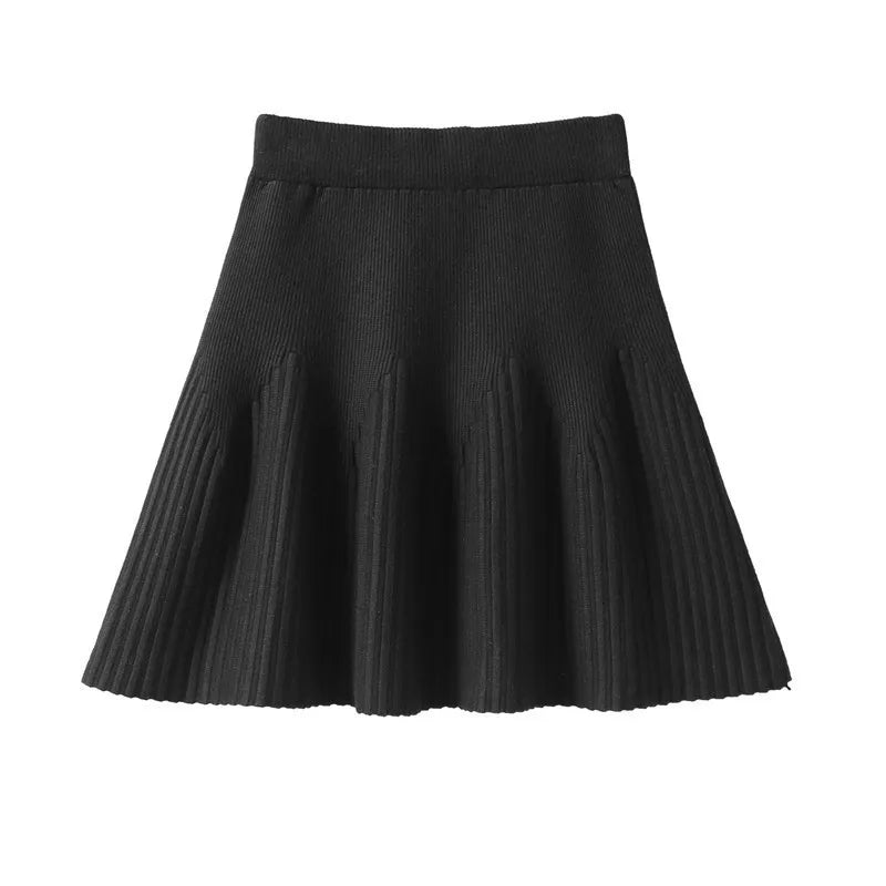 Women's Minimalist Knitting Skirt Sweet Elegant Daily Retro Folded Korean Style Autumn Mini Skirt All-match Pure Design