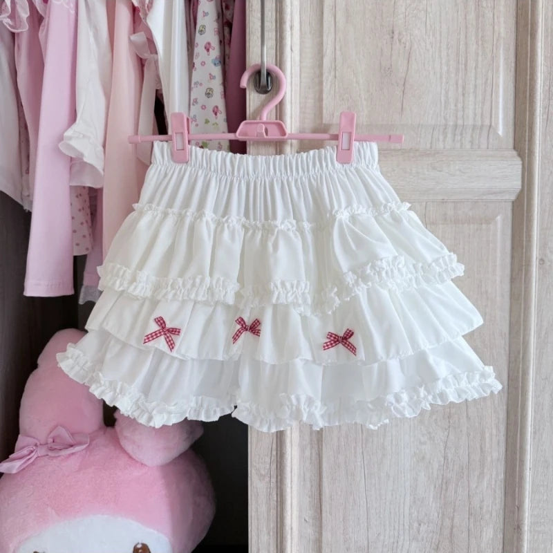 Polka Dot Mini Skirt - Bow Ruffle Y2k Sweet