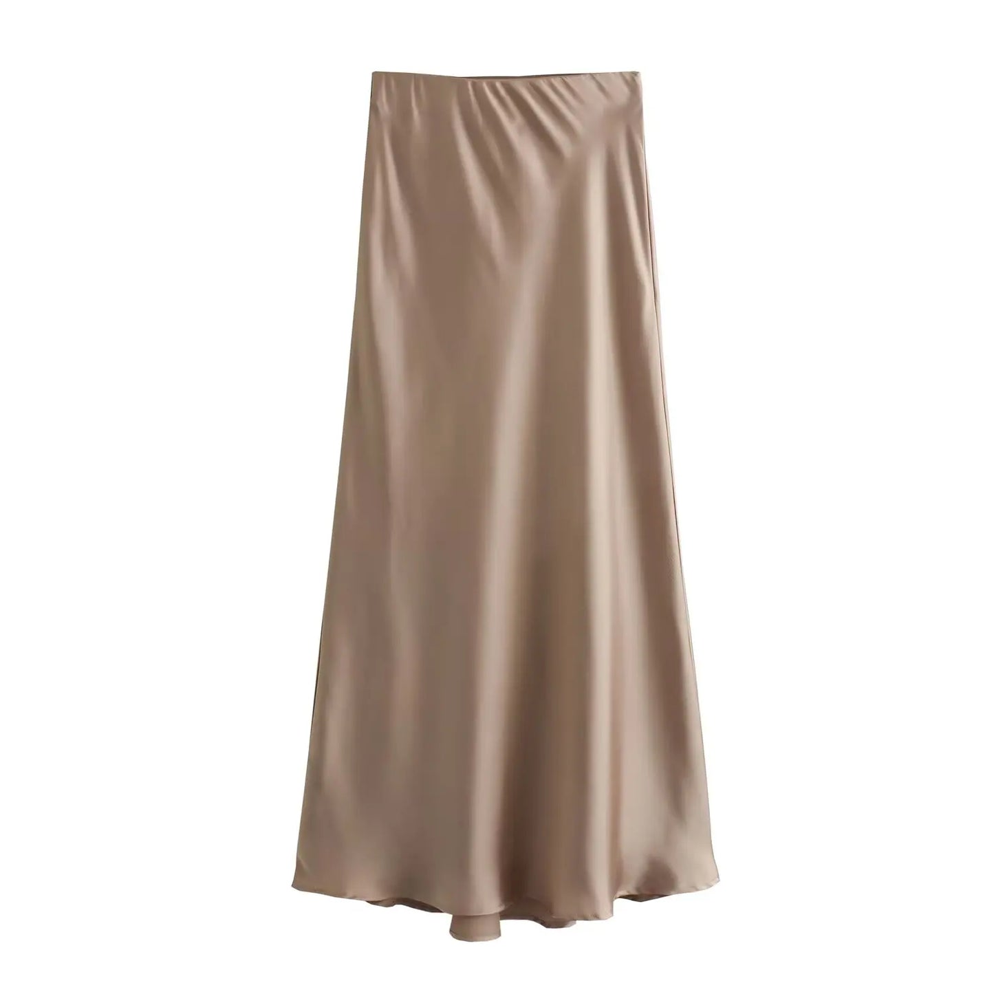 Satin Midi Skirt - High Waist