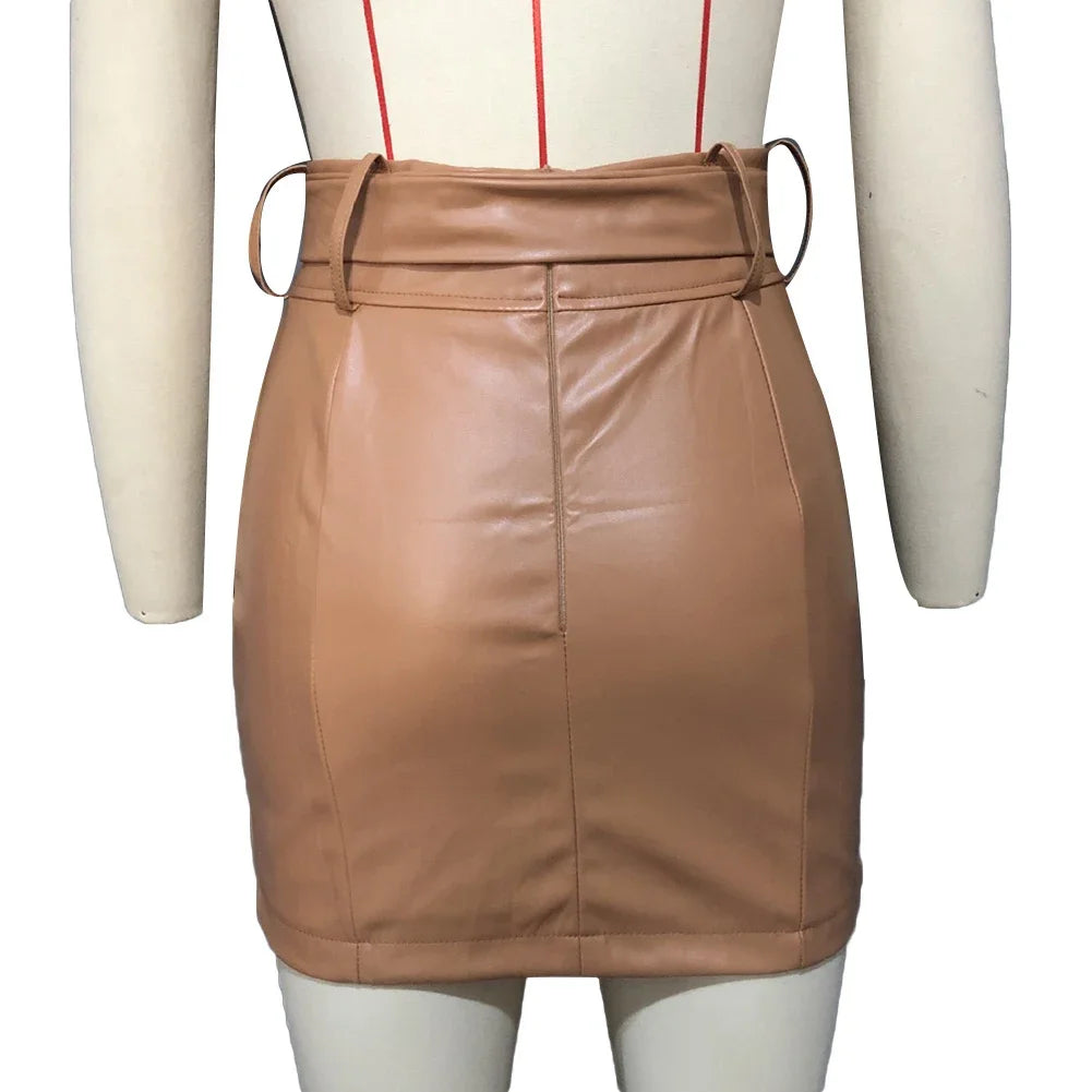 PU Leather Pencil Mini Skirt - High Waist Split Zipper