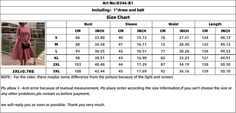 Party Dress - A-Line Belt Three Quarter Sleeve