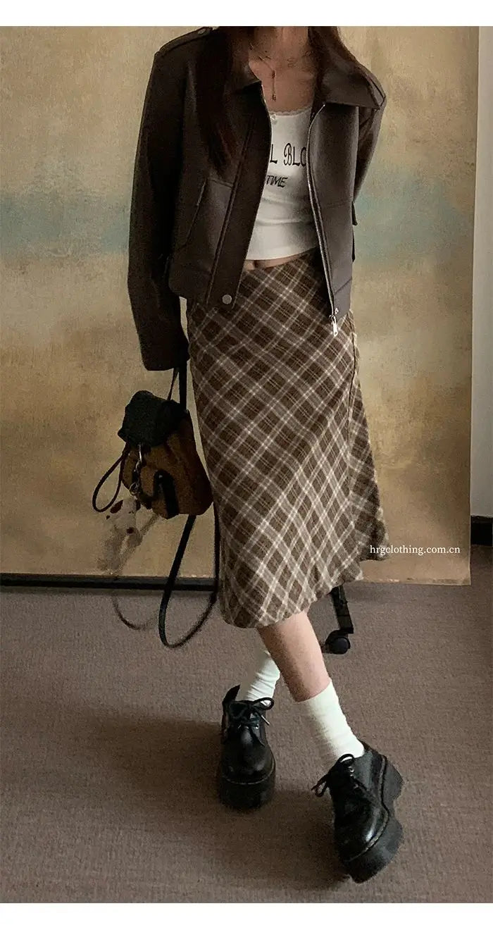 Falda Midi Cuadros Retro Y2K - Cintura Baja Estilo College