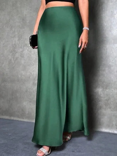Satin Maxi Skirt - High Waist A-Line Champagne