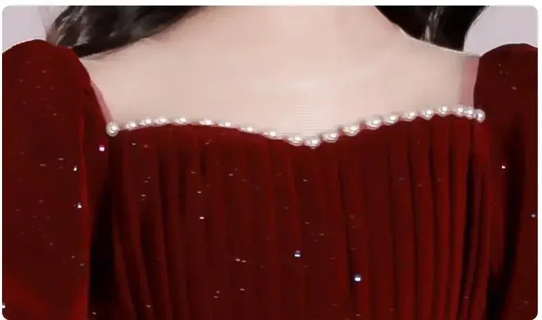 Vestido Fiesta Niña Lentejuelas Rojo Vino Manga Puff