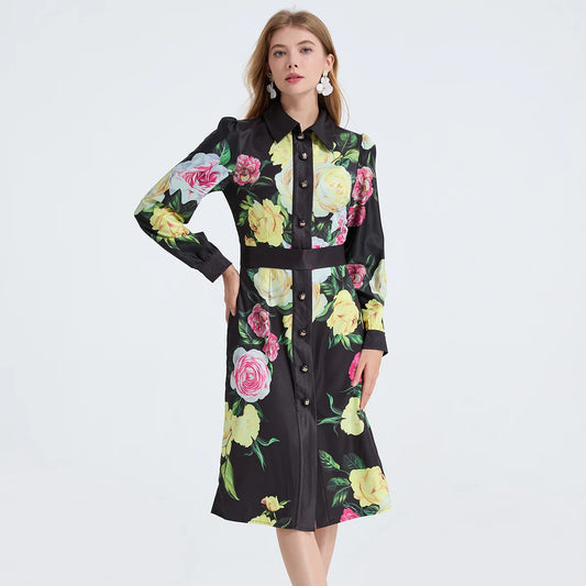 Pencil Dress - Long Sleeve Floral Polka Dots