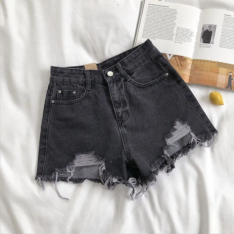 Ripped Denim Shorts - High Waist Y2k