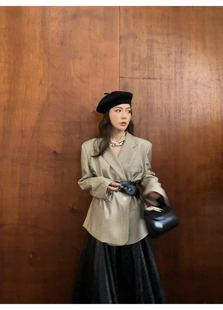 PU Leather Maxi Skirt - High Waist Pleated Black