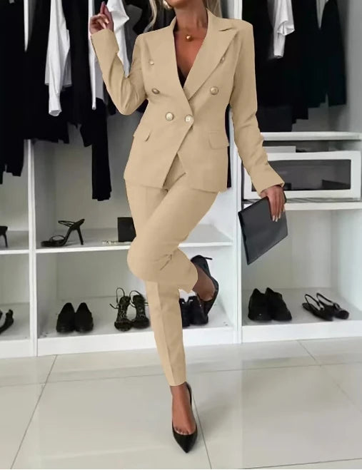 Conjunto Mujer Dos Piezas Saco Largo y Pierna Ancha Oficina