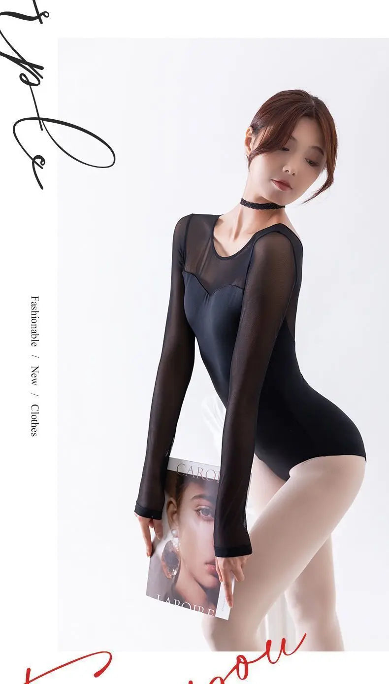 Practice Dress - Long Sleeve Mesh Lace Black