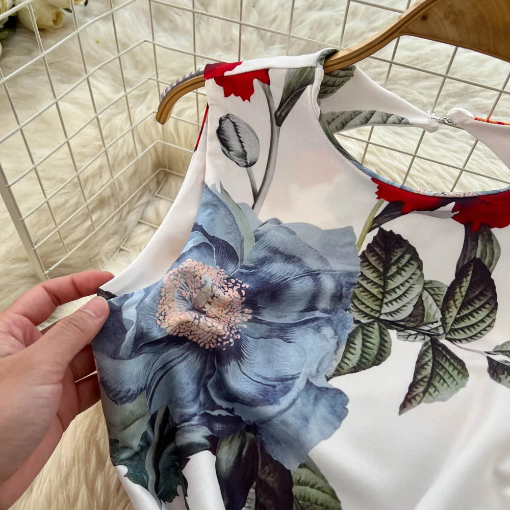 Pencil Dress - Vintage Print Sleeveless Spliced