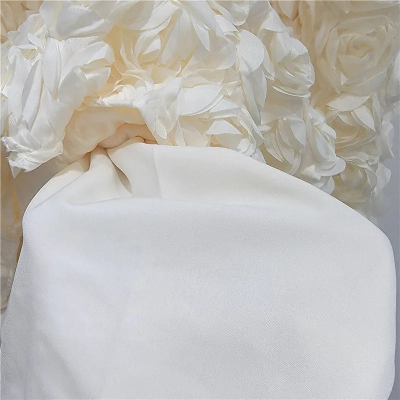 Falda Midi Flores 3D Mujer Cintura Alta Gran Vuelo