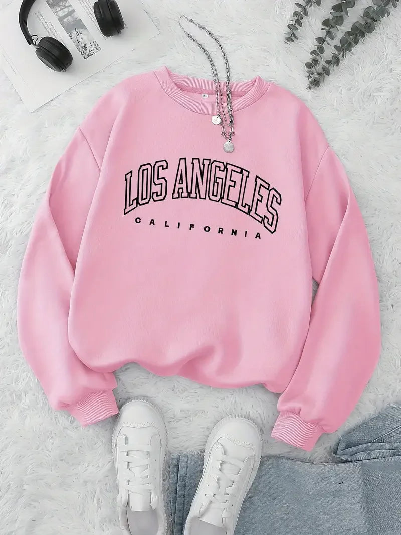 Polerón Mujer Estampado Letras Los Angeles Cuello Redondo Casual