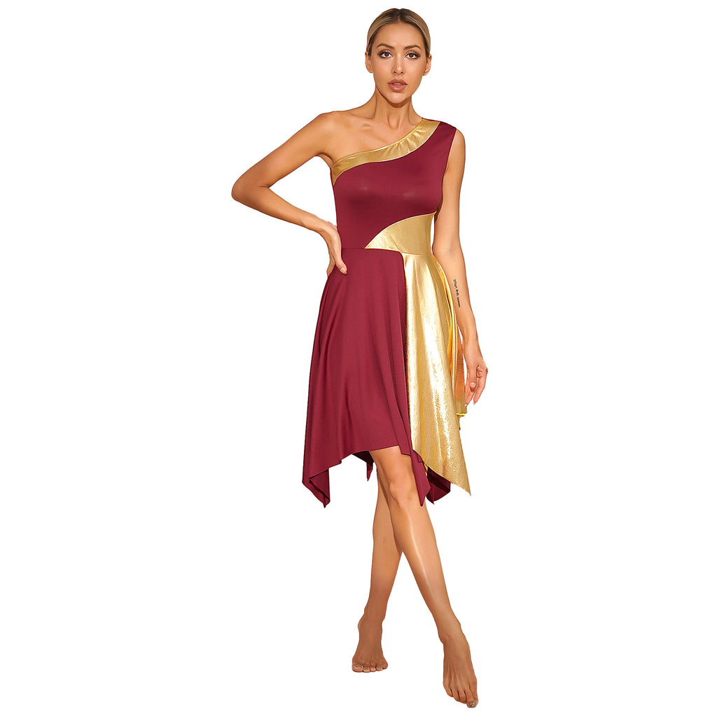 Vestido Danza Lírico Un Hombro Dobladillo Irregular Actuación