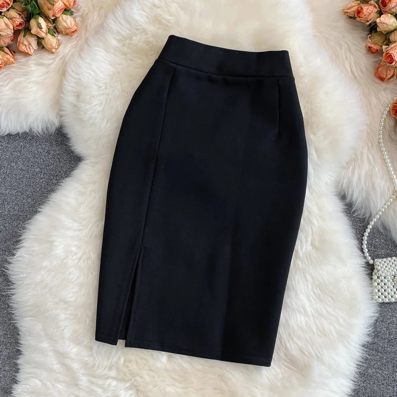 Solid Pencil Skirt - High Waist Office
