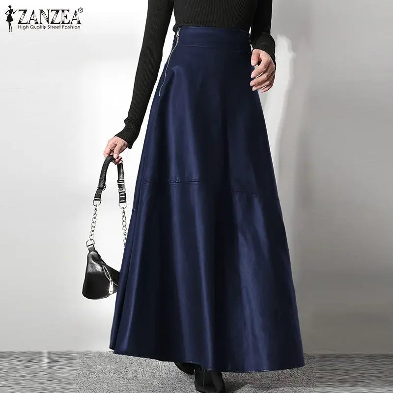 PU Leather Maxi Skirt - High Waist Zipper Style B