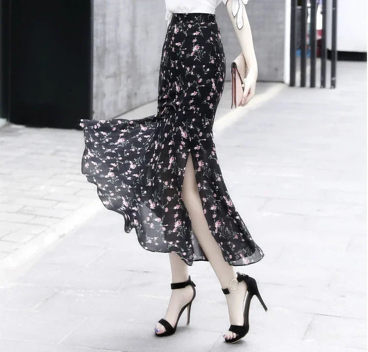 Velvet Midi Skirt - Belted Pleated Long