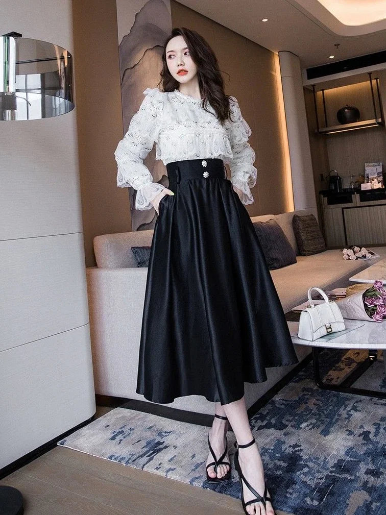 A-Line Maxi Skirt - Long Elegant Korean