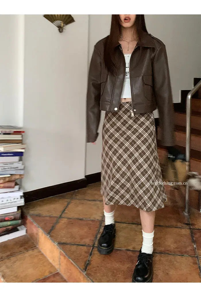Falda Midi Cuadros Retro Y2K - Cintura Baja Estilo College