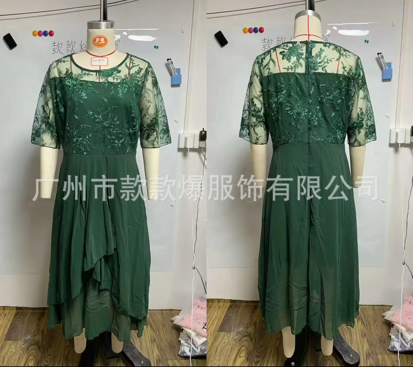 Vestido Midi Elegante Mujer Asimétrico Encaje Chifón Banquete