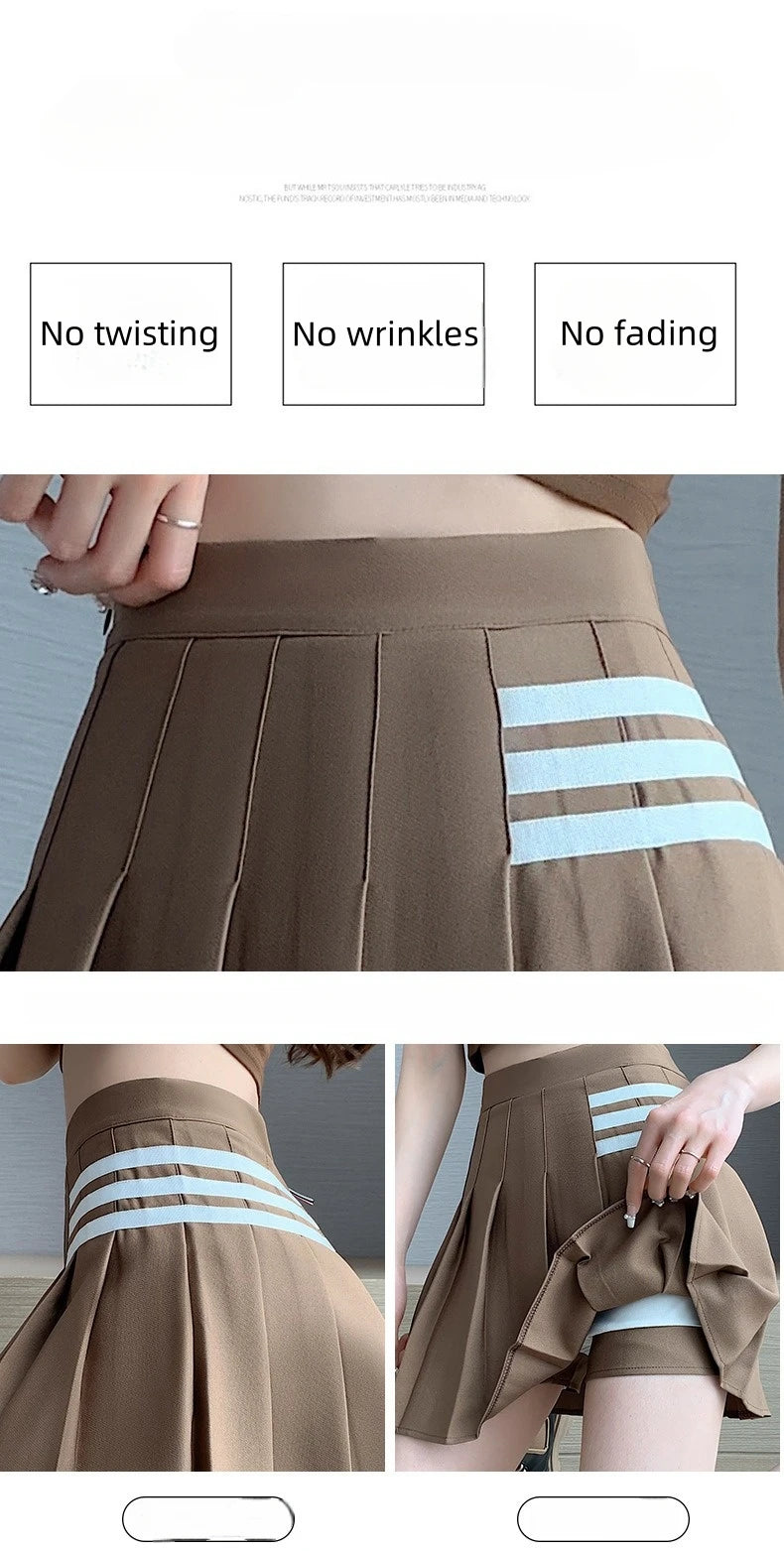 Women's Skirt With Shorts Summer Black Pleated Skirt For Girls Brown A Line High Waist Y2k Mini saias Spring Korea Style Clothes
