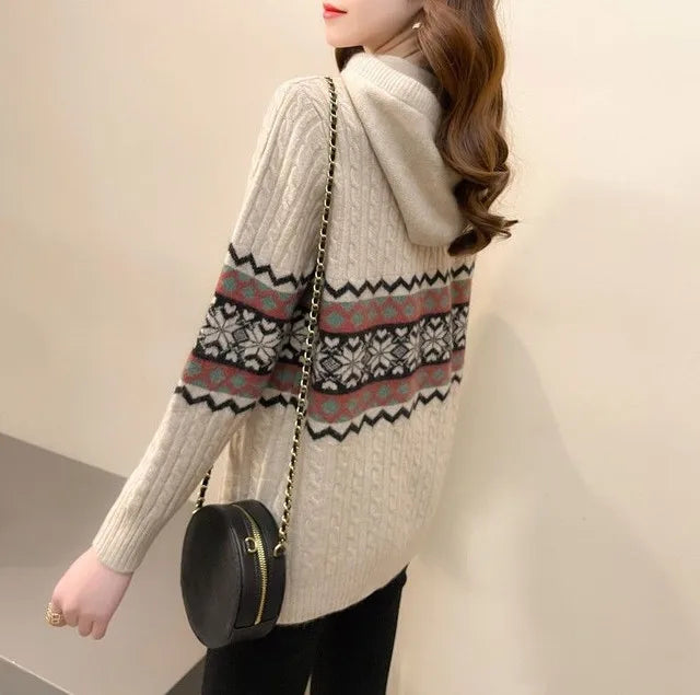 Polerón con Capucha Mujer Suelto Cordón Patchwork Estilo Étnico