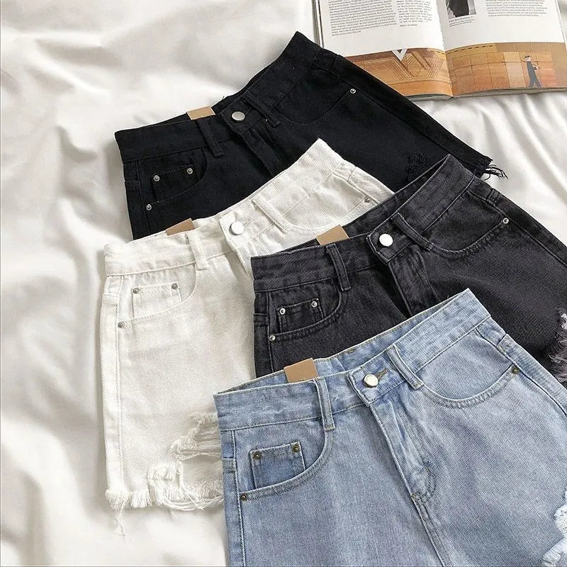 Ripped Denim Shorts - High Waist Y2k