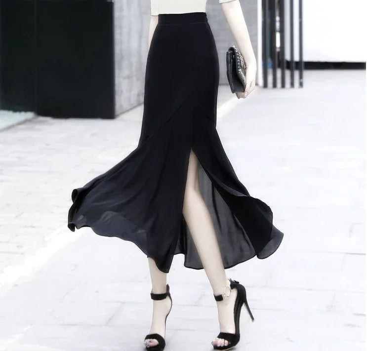 Velvet Midi Skirt - Belted Pleated Long