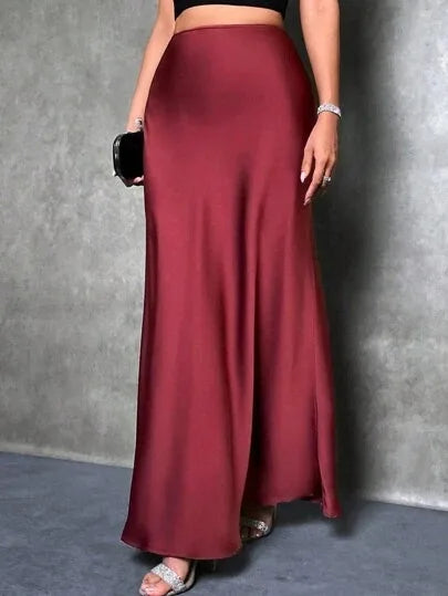 Satin Maxi Skirt - High Waist A-Line Champagne