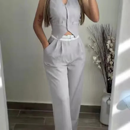 Conjunto Mujer Dos Piezas Camisola Elegante Pierna Larga