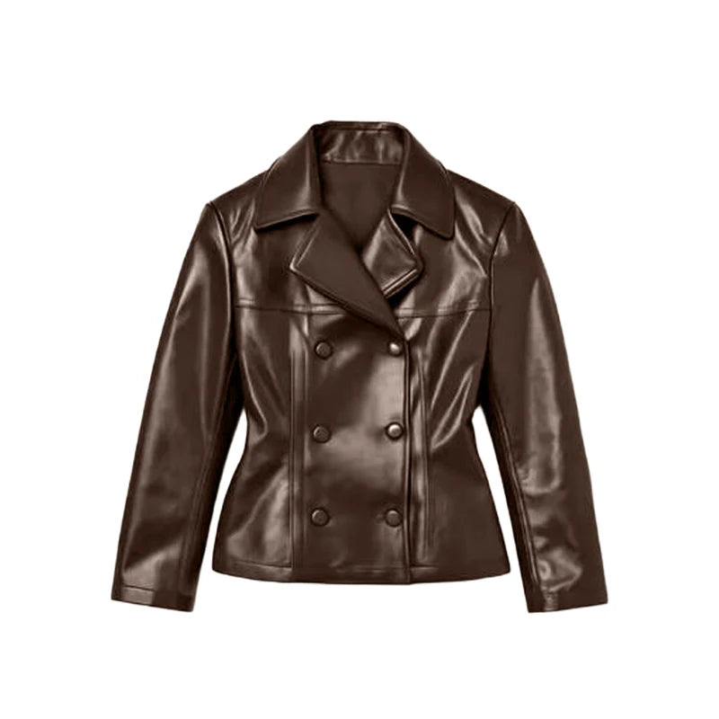 Two Piece Set - Leather Jacket & Mini Skirt