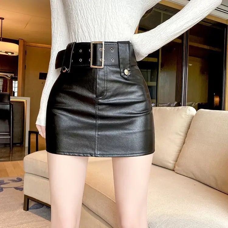 Minifalda Cuero Botones Mujer Estilo Coreano