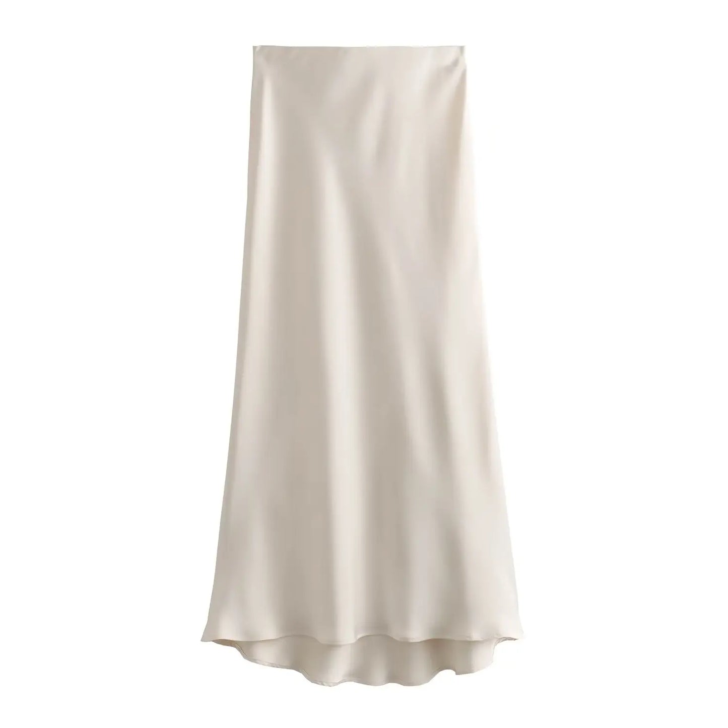 Satin Long Skirt - High Waist Draped Midi