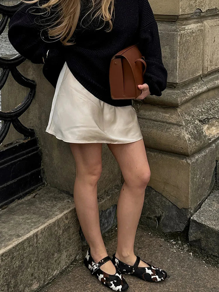 Satin Mini Skirt - Drawstring High Waist A-Line