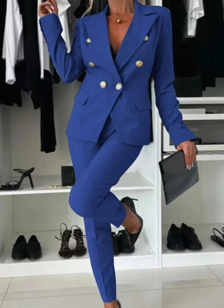Conjunto Mujer Dos Piezas Saco Largo y Pierna Ancha Oficina
