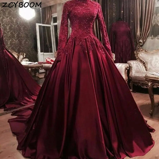 Muslim Evening Dress - Lace Sequins Prom Gown