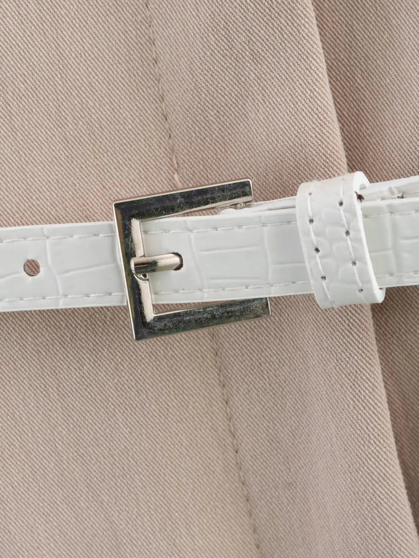 Midi Dress - Beige Contrast Sleeveless Belt 2025