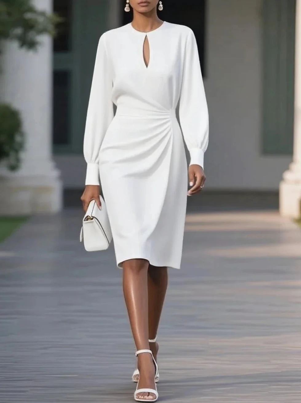 Office Dress - Hollow Out Long Sleeve A-Line