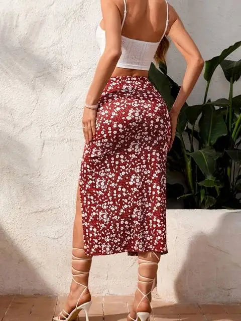 Falda Floral con Abertura Mujer Línea A Verano