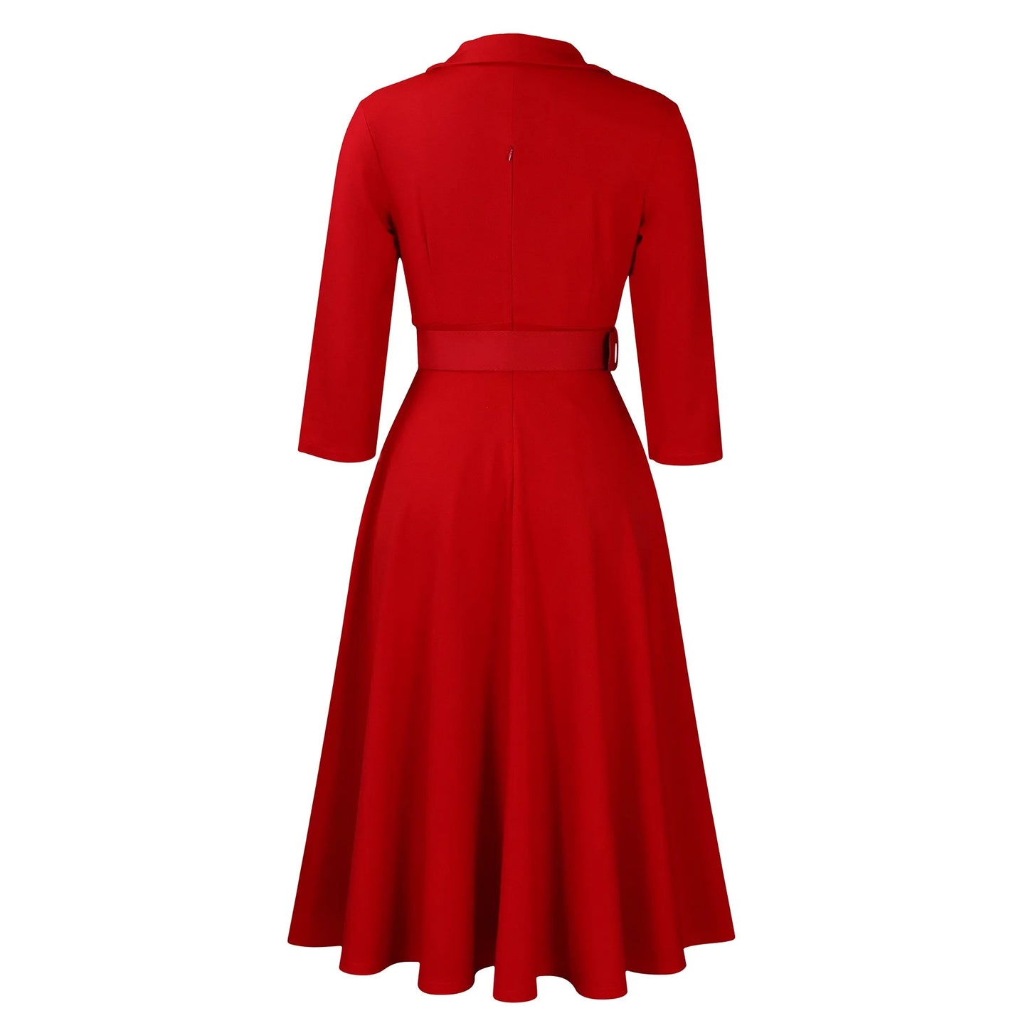 Office Dress - Turn Down Collar Belt Pleated African