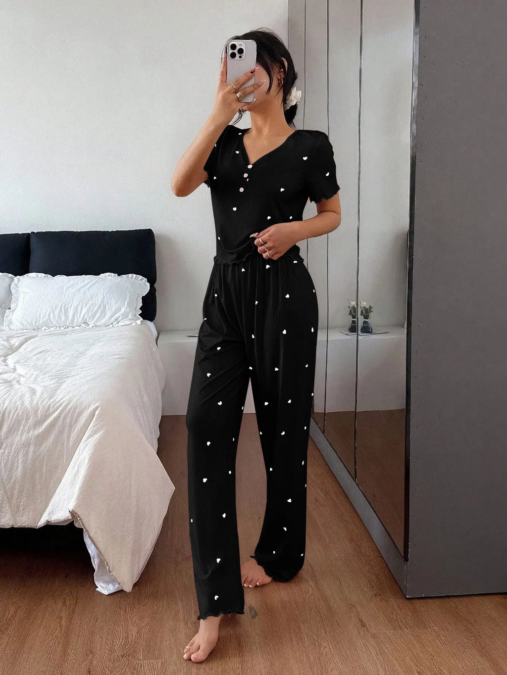 Pijama Mujer Elegante Dos Piezas Estampado Floral