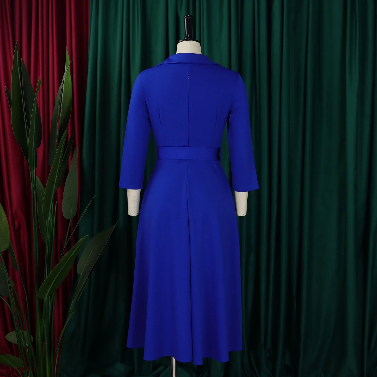 Office Dress - Turn Down Collar Belt Pleated African