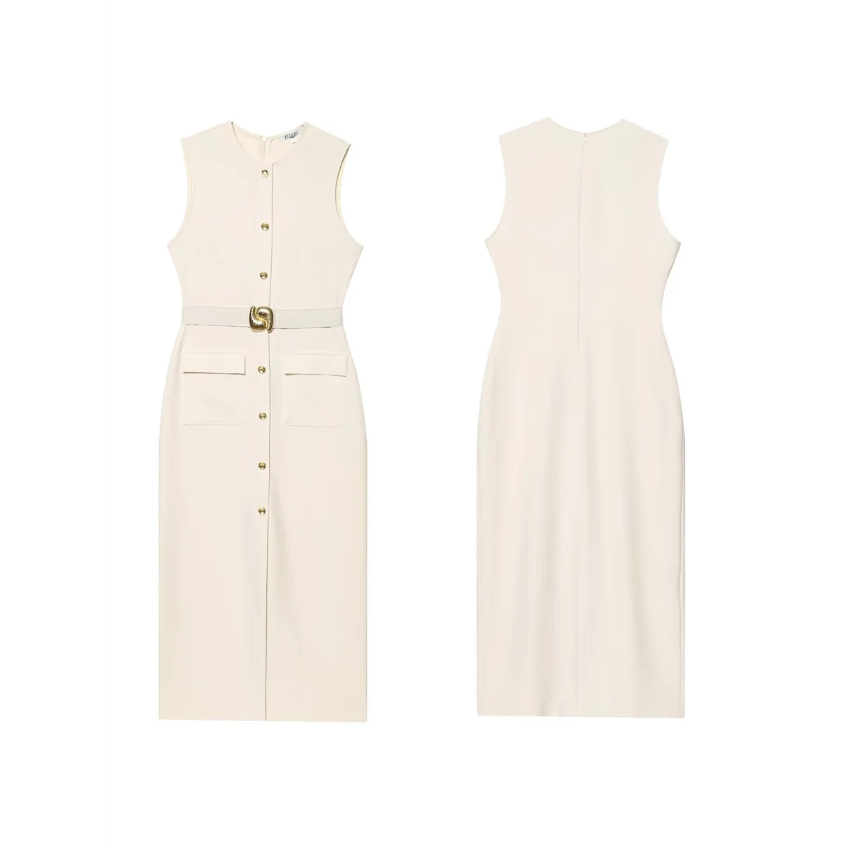Work Dress - Sleeveless Button Down Belt 2025