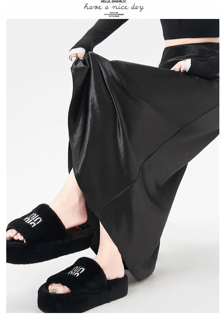 Satin Maxi Skirt - High Waist Trumpet