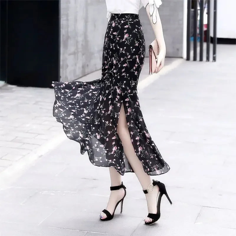 Velvet Midi Skirt - Belted Pleated Long