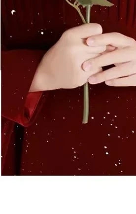 Vestido Fiesta Niña Lentejuelas Rojo Vino Manga Puff