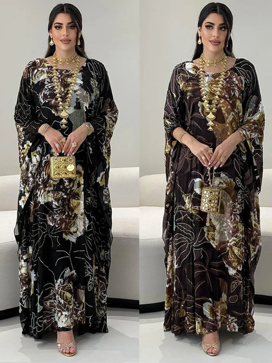 Muslim Abaya Dress - Chiffon Diamond Party Long