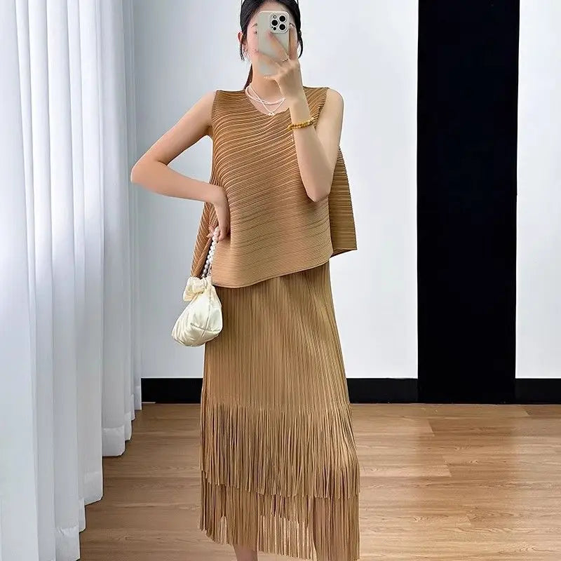 Conjunto Dos Piezas Flecos - Top Sin Mangas Falda A-Line